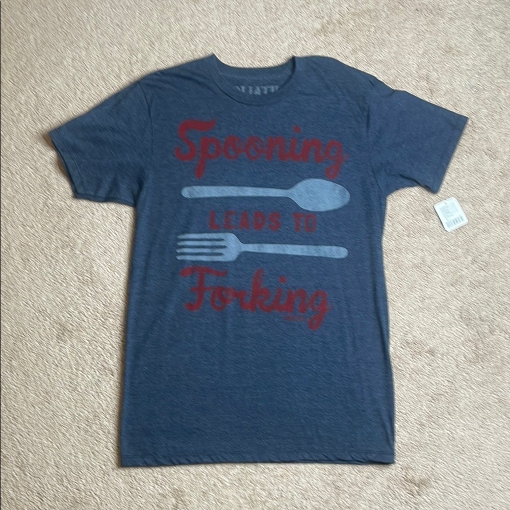 NWT Heather Navy Blue Short Sleeve Tee with Red Graphic